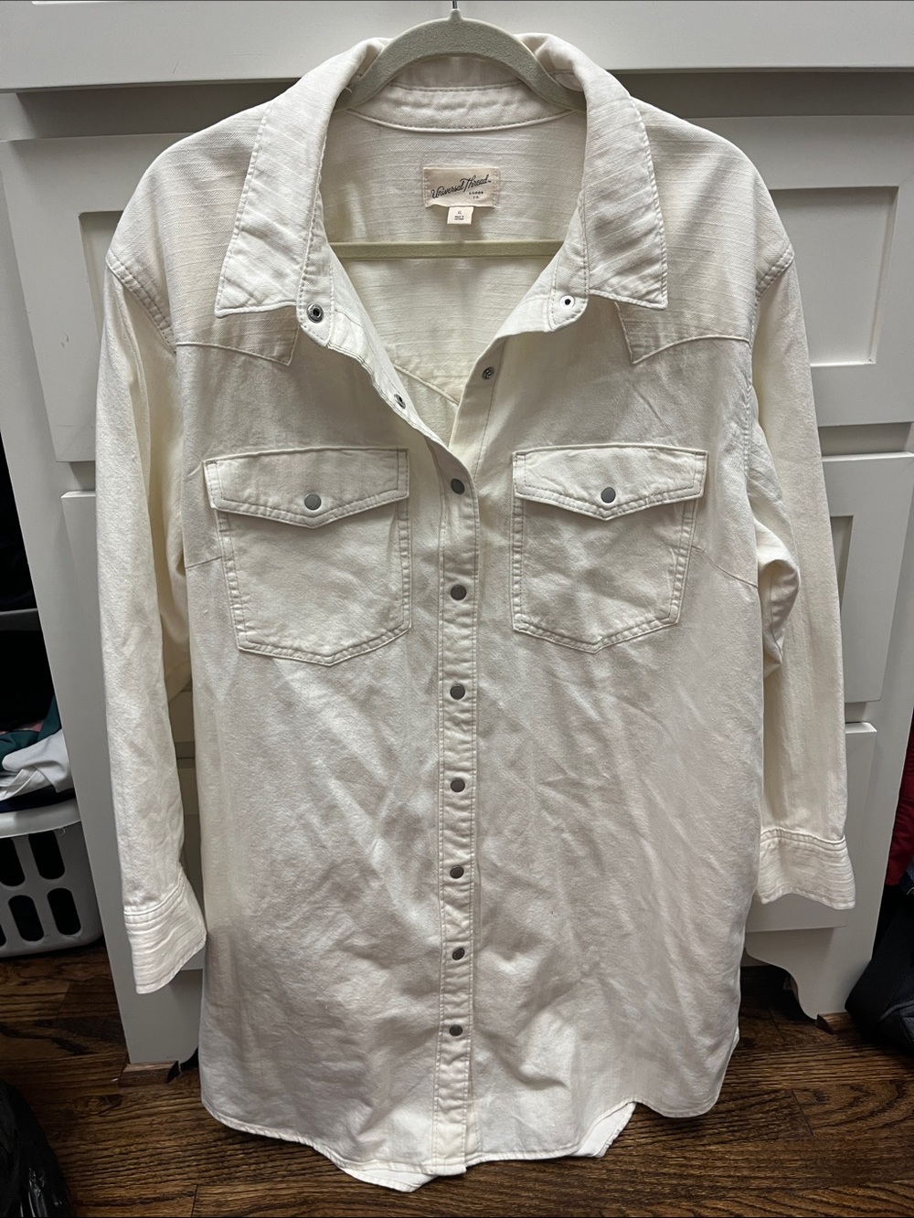 Universal Thread Cream Long-Sleeve Button-Up Shirt Dress